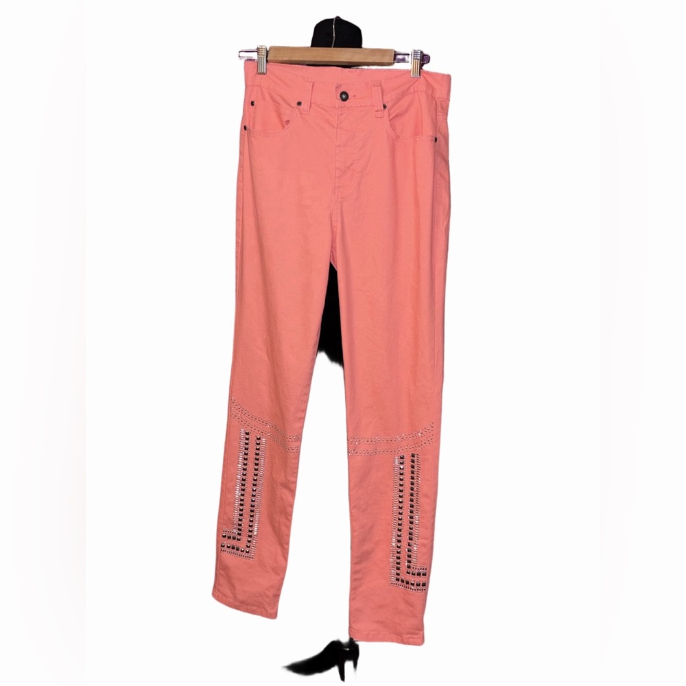 DG2 Diane Gilman Coral Embellished Ankle Jeans Rhinestone Hem Stretch 8T